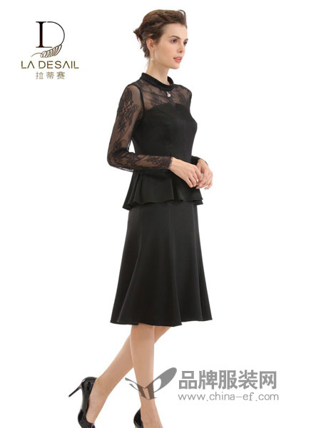 拉蒂赛LADESAIL女装品牌2019春季新款假两件过膝长款鱼尾裙