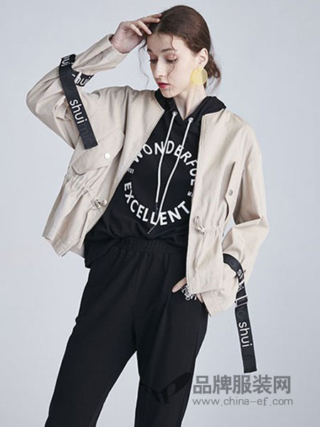 水淼SHUIMIAO女装品牌2019春夏新款韩版长袖连帽宽松卫衣
