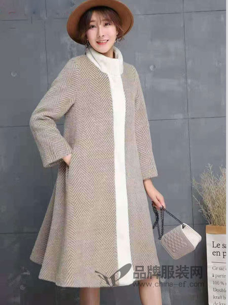 美兰娇丽女装品牌2018秋冬新款韩版气质修身纯色加长款毛呢外套