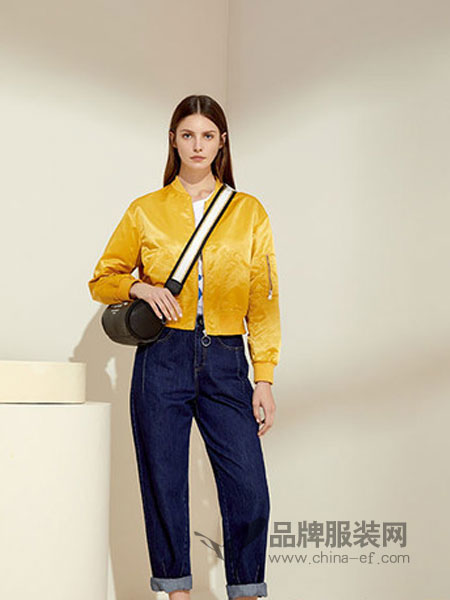 婉枫女装品牌2019春季纯色立口系带拉链短外套