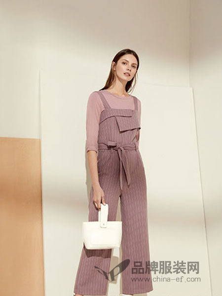 婉枫女装品牌2019韩版修身显瘦条纹背带阔腿裤两件套