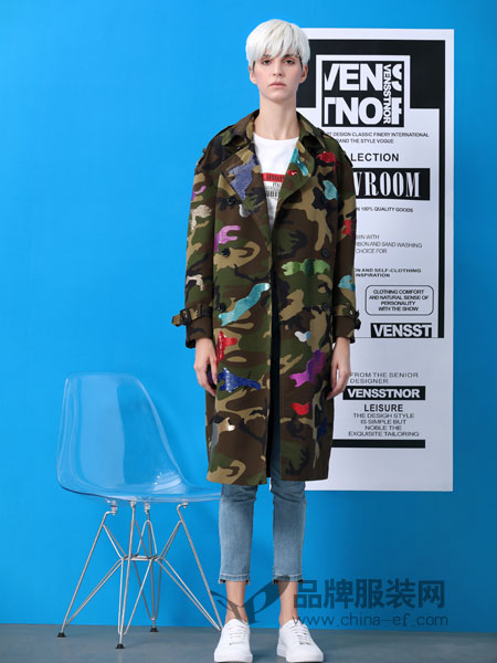 维斯提诺女装品牌2019春季西装领外套收腰系带廓型长款大衣