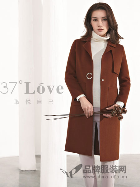 37°Love女装品牌2018冬季宽松中长款修身仿羊毛呢子外套