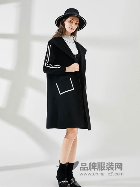索玛女装品牌2018秋冬新款韩版流行宽松连帽中长毛呢外套