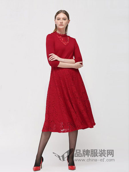米珂拉女装品牌2018秋冬新款大红色百搭中长款长袖风衣外套