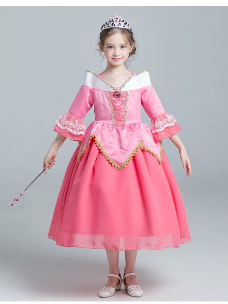 阔比豆睡美人公主礼服裙长袖儿童表演服五分袖女童演出服