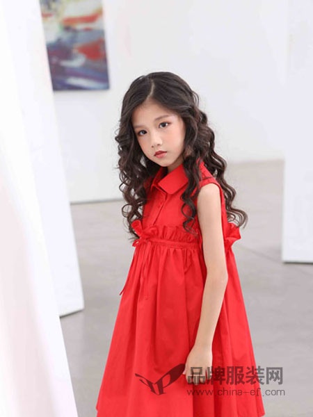 下一个奇迹童装品牌2019春夏新款女童无袖木耳边连衣裙韩版吊带红裙