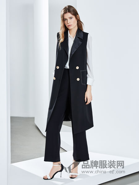 ECA女装品牌2019春季马甲外套中长款修身显瘦黑气质外套