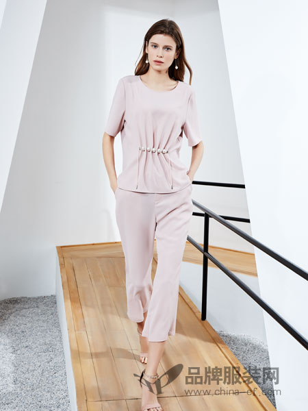 ECA女装品牌2019春季新款粉色雪纺优雅洋气小衫