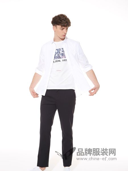 佐纳利男装品牌2019春夏新品白色薄款短外套时尚修身显瘦典圆领时尚印花休闲体恤
