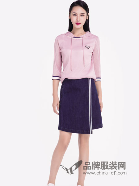 宝薇女装品牌2019春季粉色星星贴绣长袖毛针织衫