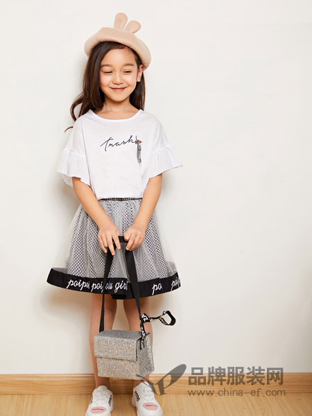 泡泡噜童装品牌2019春季新款字母印花短袖T恤纯色宽松连衣裙
