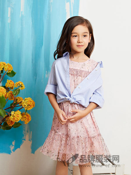 泡泡噜童装品牌2019春季长袖连衣裙修身韩版时尚两件套套装裙