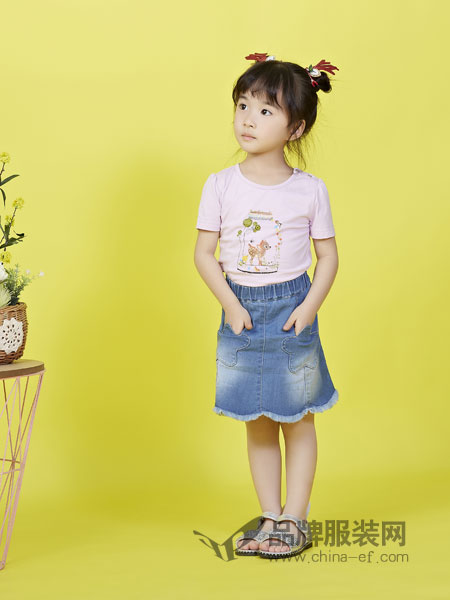 力果童装品牌2019春季女童柔软纯棉短袖连衣裙