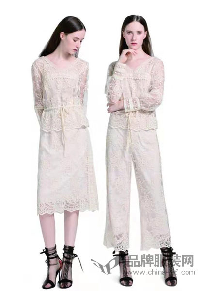 慕西 - MXIXILANG女装品牌2019春季新款刺绣蕾丝上衣女长袖镂空小衫女两件套装
