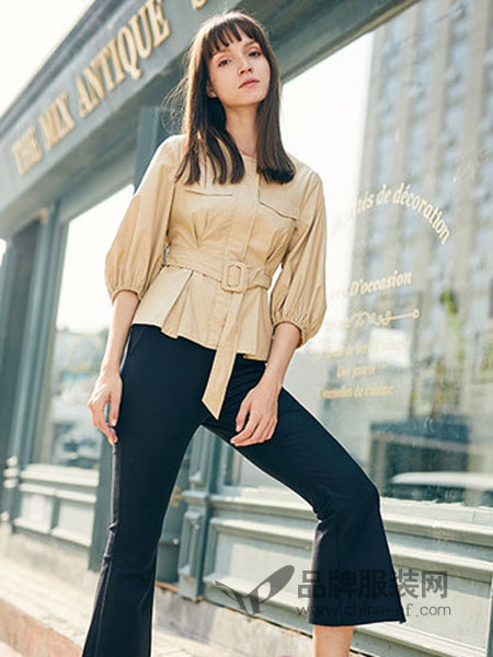 丝雨桐女装品牌2019春季韩版时尚休闲长袖系腰带百搭上衣