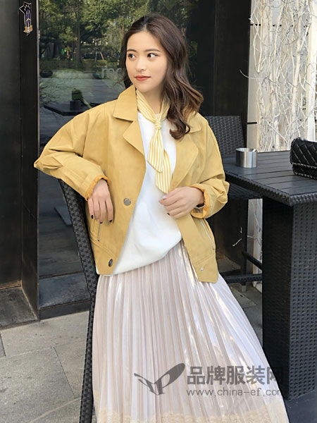 18Fans女装品牌2019春季纯棉水洗黑色白色黄色夹克短外套