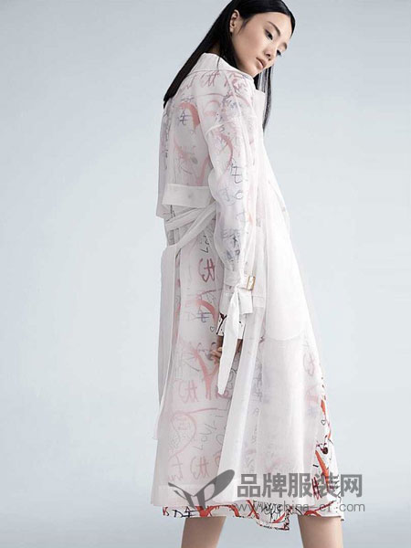 欧引女装品牌2019春季两件套长裙系带长袖真丝连衣裙