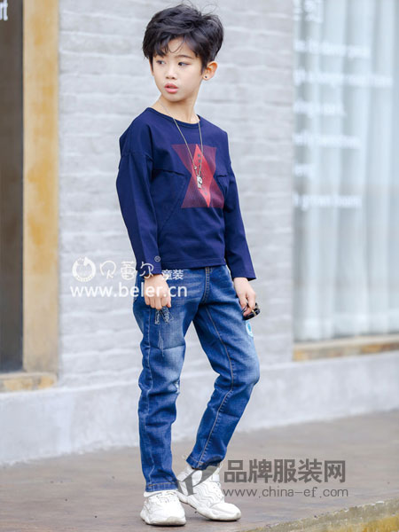 贝蕾尔童装品牌2019春季韩版潮流拼料青年圆领套头针织衫毛衫