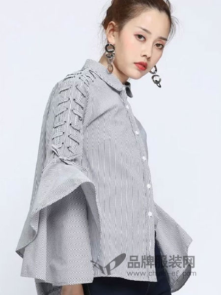 浩洋国际女装品牌2019春季8新款韩版潮喇叭袖上衣