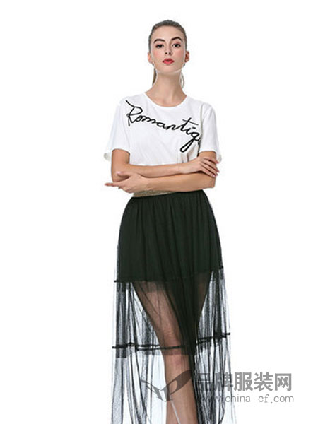 卡伊奴女装品牌2019春季字母刺绣印花短袖白色T恤上衣