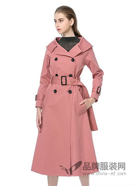 卡伊奴女装品牌2019春季气质单排扣修身大衣时尚外套潮