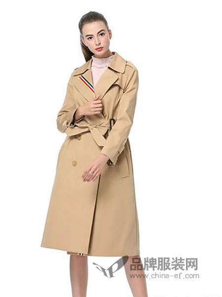 卡伊奴女装品牌2019春季新款英伦风修身显瘦气质长款大衣外套