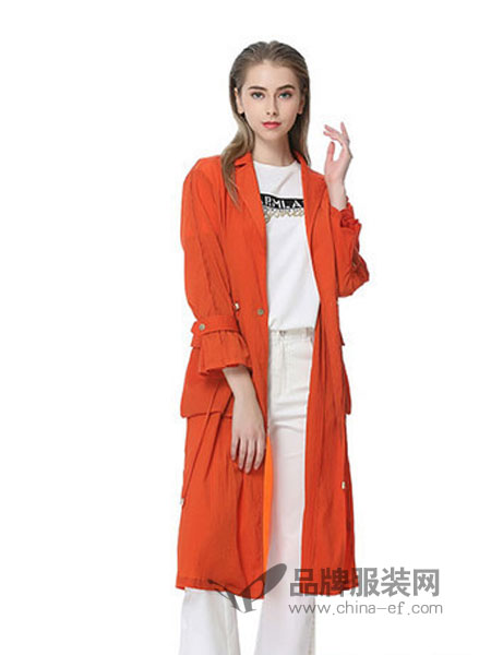 卡伊奴女装品牌2019春季新品 翻领纯色中长款休闲风衣外套