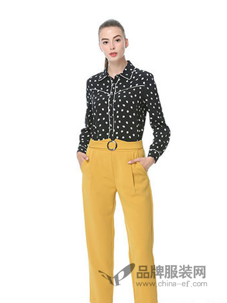 卡伊奴女装品牌2019春季新品七分裤两件套真丝印花雪纺衫阔腿裤套装