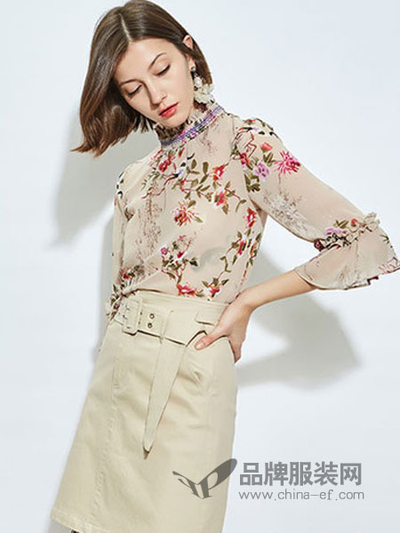 欧炫尔女装品牌2019春季优雅淑女风纯色腰间系带一步半身短裙