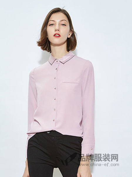 欧炫尔女装品牌2019春季纯色开叉中长棉质长袖衬衫
