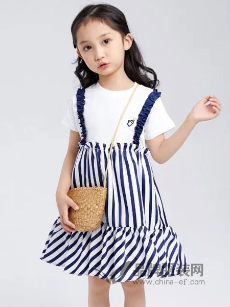 菲丁波特童装品牌2019春季韩版格子连衣裙中童两件套复古时尚