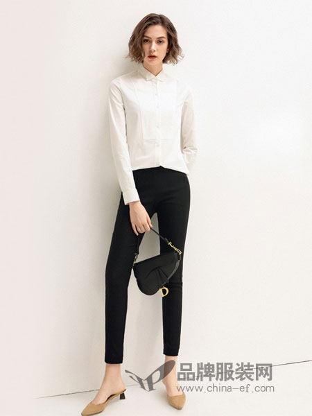 COCO BELLA女装品牌2019春季 时尚简约紧身高腰显瘦纯色休闲裤