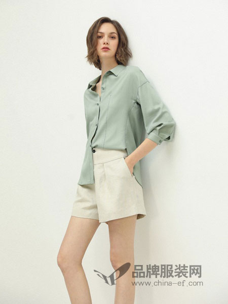 COCO BELLA女装品牌2019春季棉麻烫线直筒九分裤