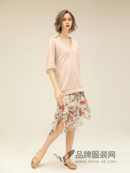 COCO BELLA女装品牌2019春季针织衫五分袖纯色修身打底衫短袖