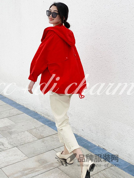 cc+di charme女装品牌2019春季新款红色宽松休闲短外套韩版
