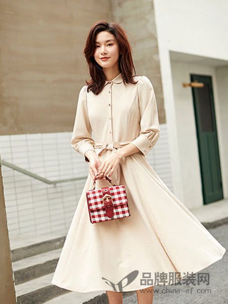 迪思兰柏女装品牌2019春季新款韩版时尚长袖收腰显瘦不规则裙