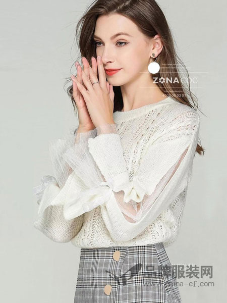 左娜可可女装品牌2019春夏新款韩版宽松chic慵懒罩衫网纱拼接针织衫上衣薄