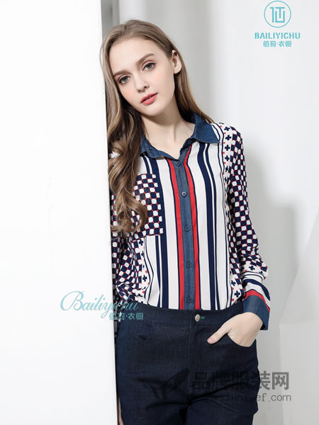 佰莉衣橱女装品牌2019春季气质豹纹撞色百搭衬衫