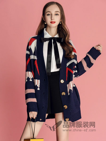 贝珞茵女装品牌2019春季毛衣外套针织开衫衬衫百褶裙长筒袜四件套装