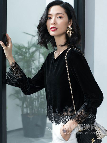 优衣美女装品牌2019春季长袖洋气韩版短款荷叶袖直筒小衫