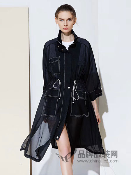 尚迪女装品牌2019春夏翻领系带宽松休闲外套