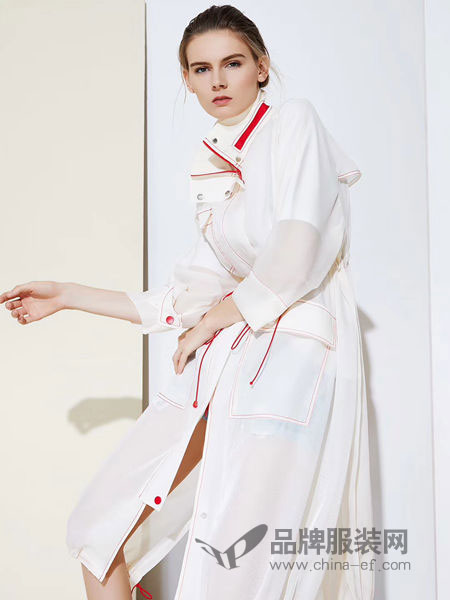 S&D女装品牌2019春夏轻薄透气白色外套宽松抽绳风衣