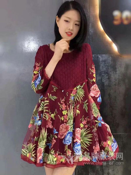 朵拉薇拉女装品牌2019春季新款蕾丝刺绣网纱宽松百搭连衣裙