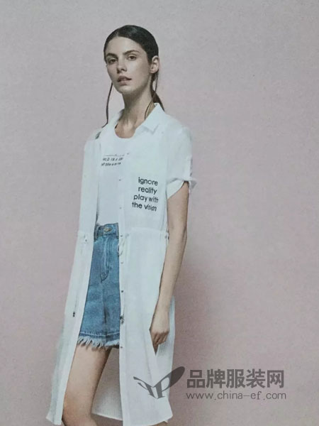 阿莱贝琳女装品牌2019春夏新款韩版宽松百搭纯棉中长款衬衣