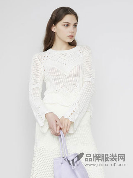 Snidel女装品牌2019春夏新款修身短款喇叭袖网状针织衫