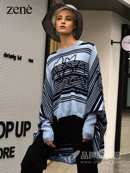 ZENE女装品牌2019春夏新款圆领蝙蝠袖提花针织打底衫