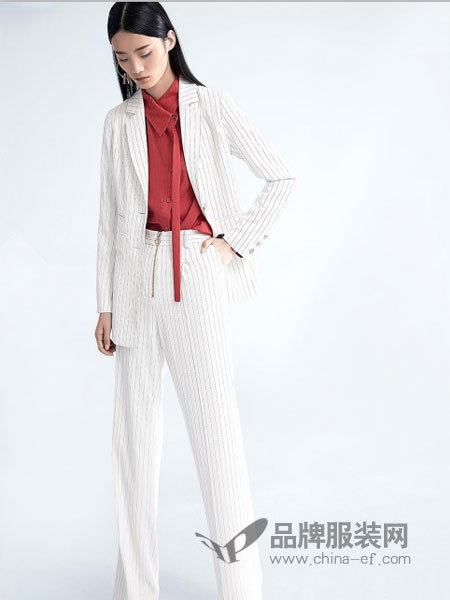 艾利欧女装品牌2019春夏新款长袖条纹女西装韩版修身商务套装白领工作服