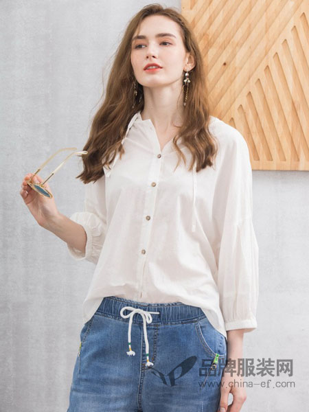 新佳娜休闲品牌2019春夏新款韩版白衬衫女小衫设计感小众宽松衬衣很仙的上衣