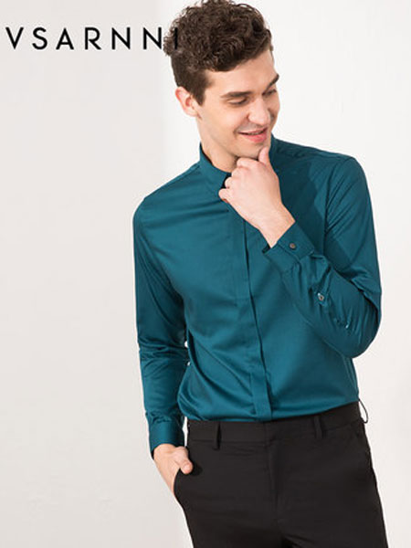 华萨尼男装品牌新款长袖刺绣衬衫比心衬衣